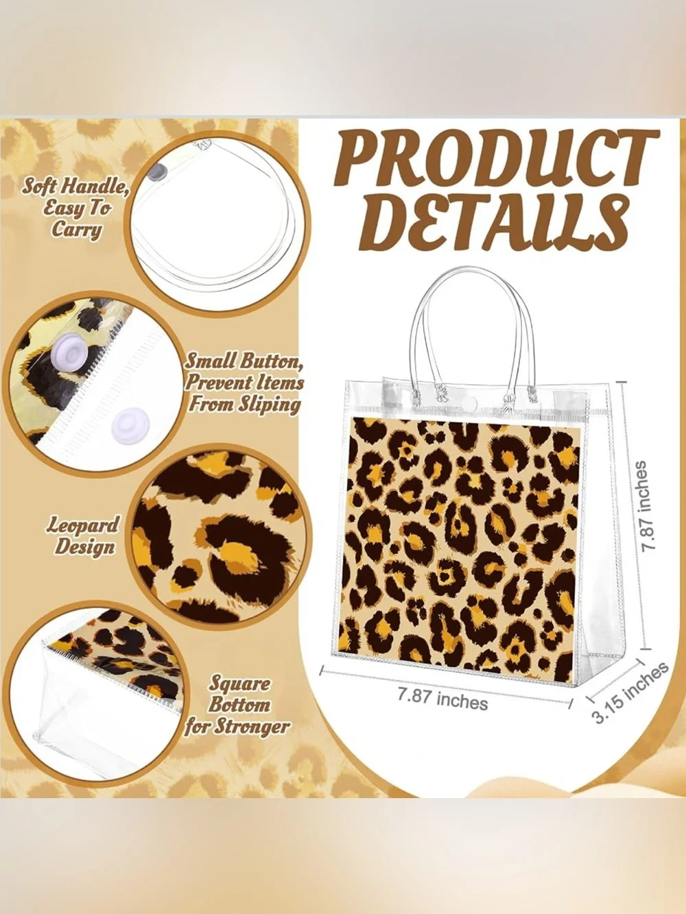 Leopard Animal Print Clear Plastic Gift Tote Bags with Handles for Party 12 pk